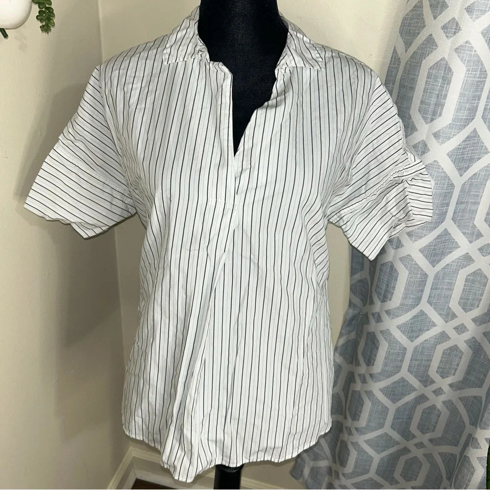 Madewell  Courier Popover Shirt Button Back Stripe-Play Oversized Size M